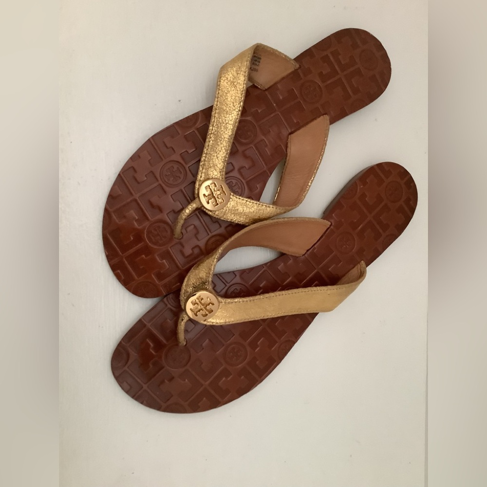 TORY BURCH METALLIC GOLD LEATHER SANDALS